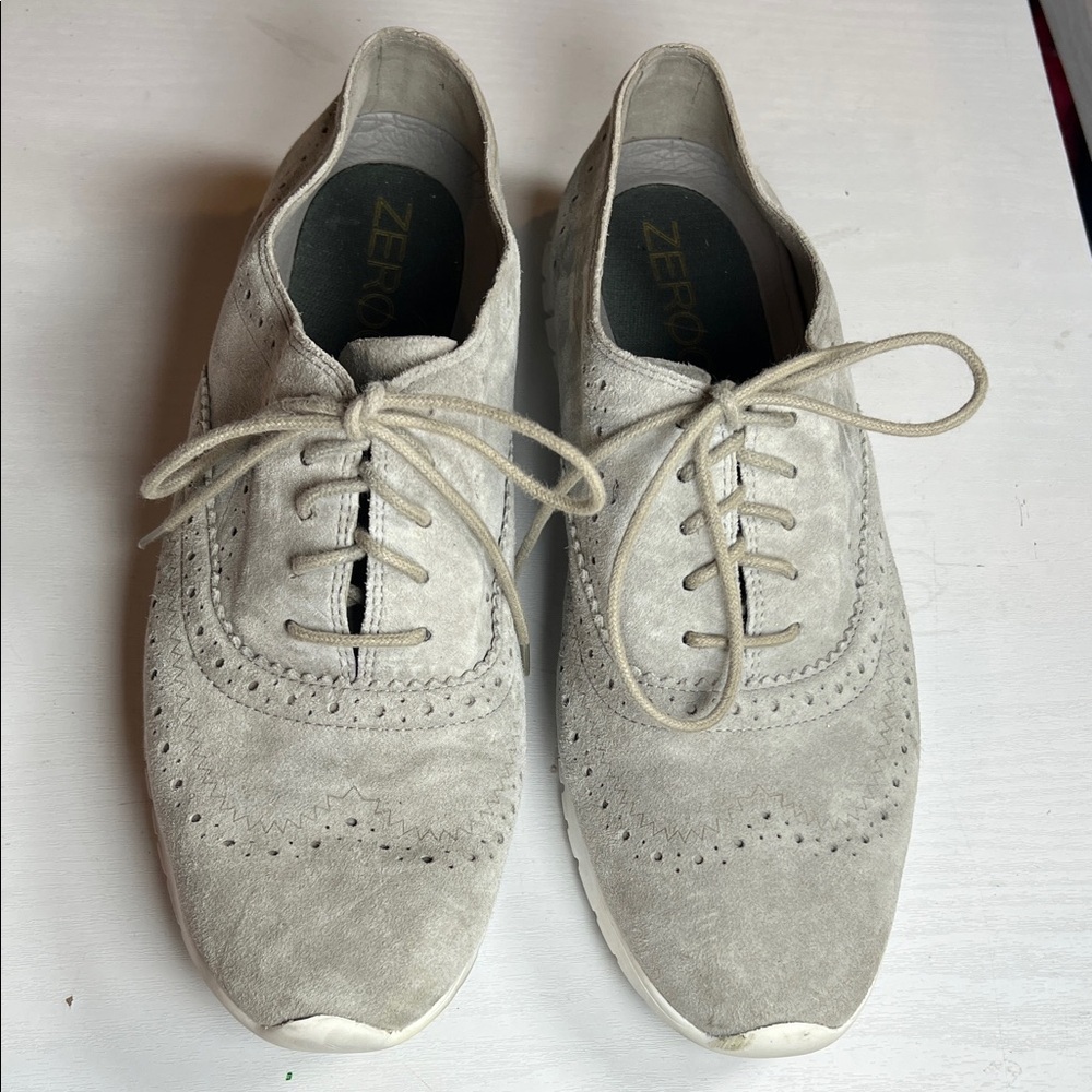 Cole Haan Light Gray Suede Wingtip Lace-Up Athletic Shoes